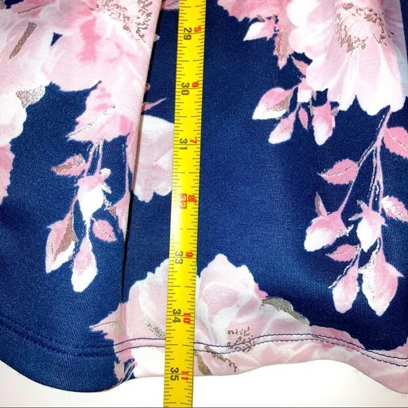 Blue Pink Silver Foil Floral Open Back PARTY Dress Size Large - Picture 11 of 11